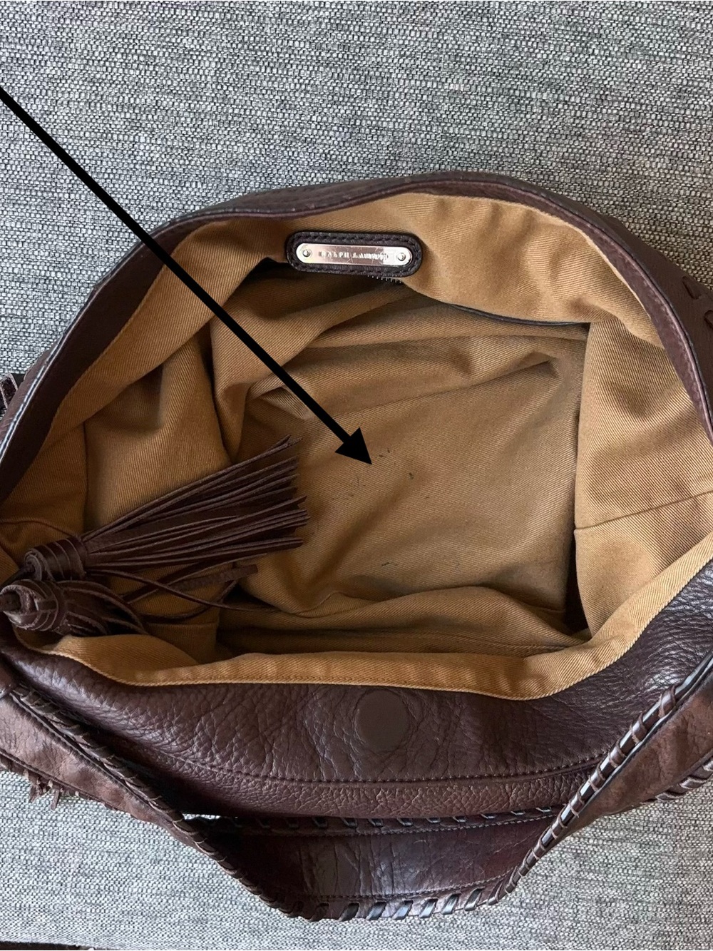Ralph Lauren Collection Leather Fringe Shoulder Hobo Bag Dark Chocolate Brown - Picture 8 of 16
